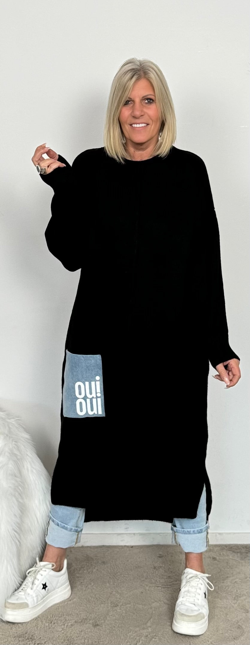 Long Pullover/Kleid "Mo" - schwarz