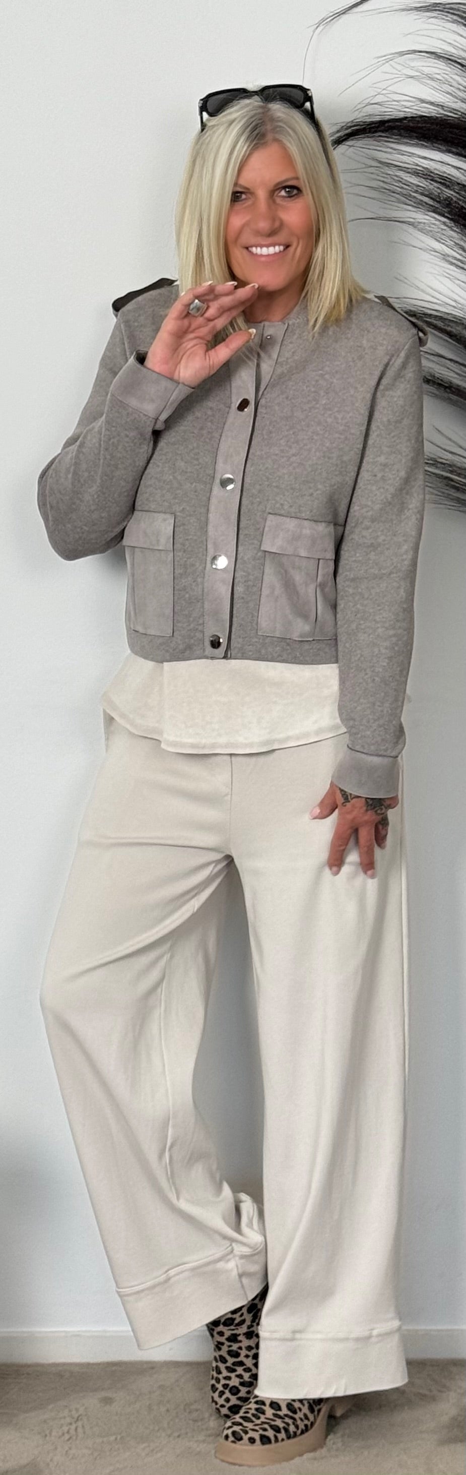 Crop cardigan "Santana" - grey