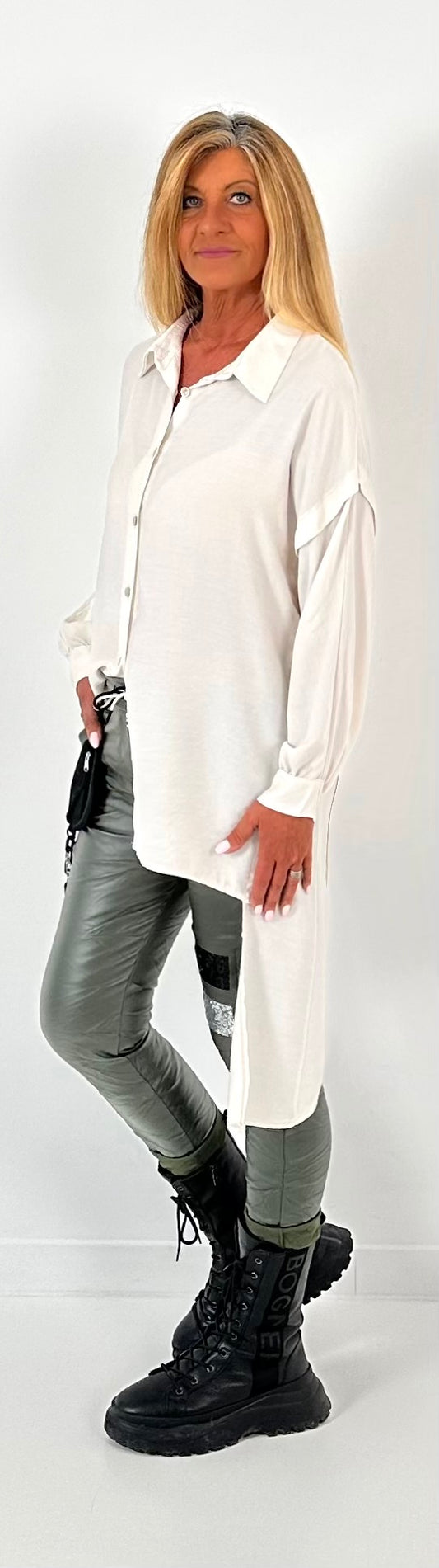 Blouse with asymmetric cut model "Sideflow" - beige