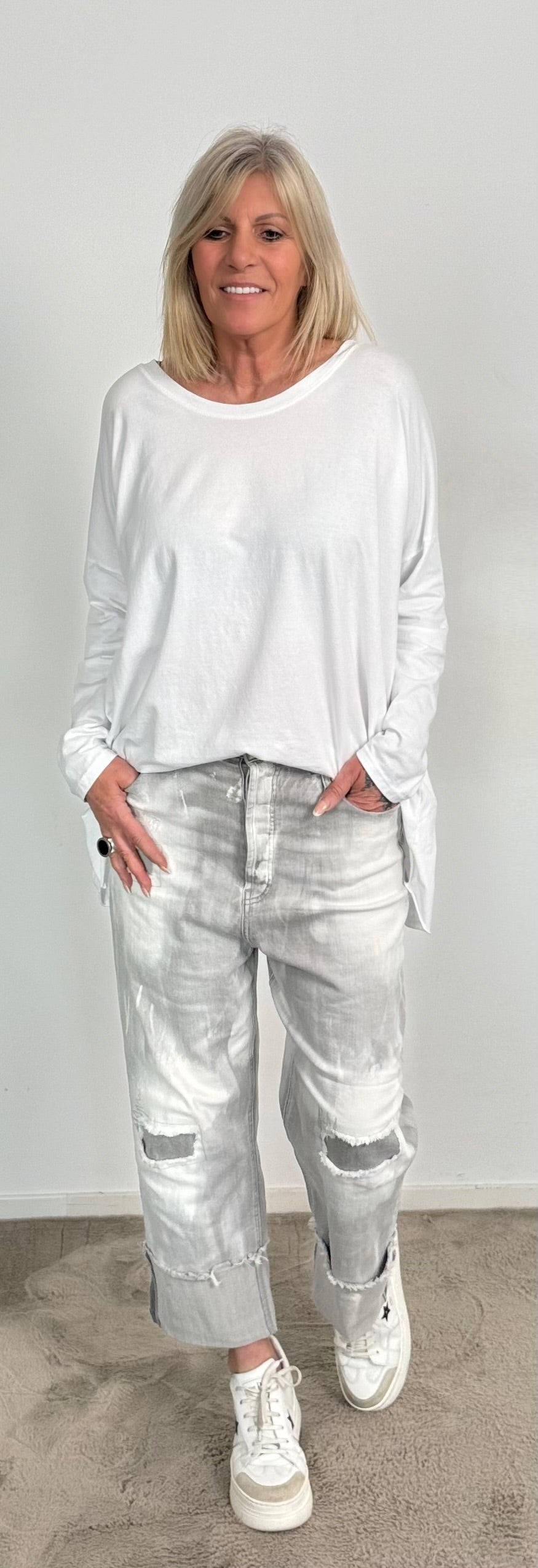 Culotte Jeans model name "Batik Style" - light grey