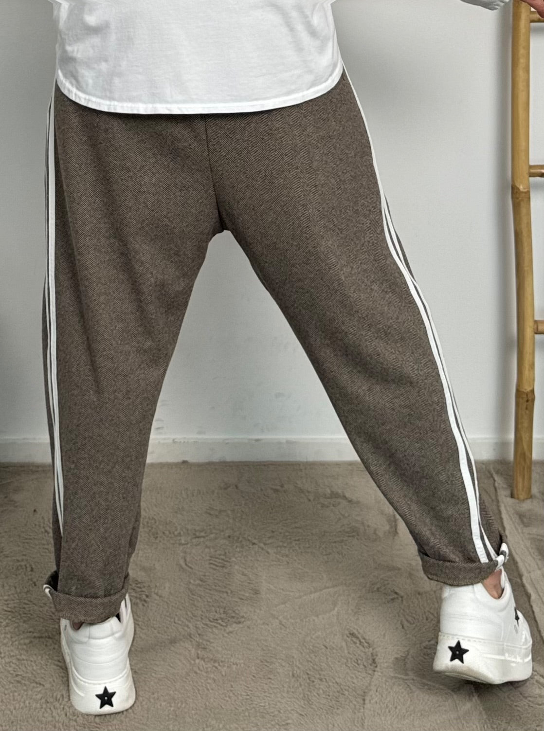 Baggy pants with side stripes "Rony" - chocolate