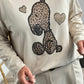 Shirt met Leo-print en strasssteentjes "Hond" - beige