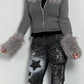 Crop cardigan with removable fur "Think" - grey