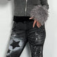 Crop cardigan with removable fur "Think" - grey