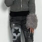 Crop cardigan with removable fur "Think" - grey