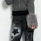 Crop cardigan with removable fur "Think" - grey