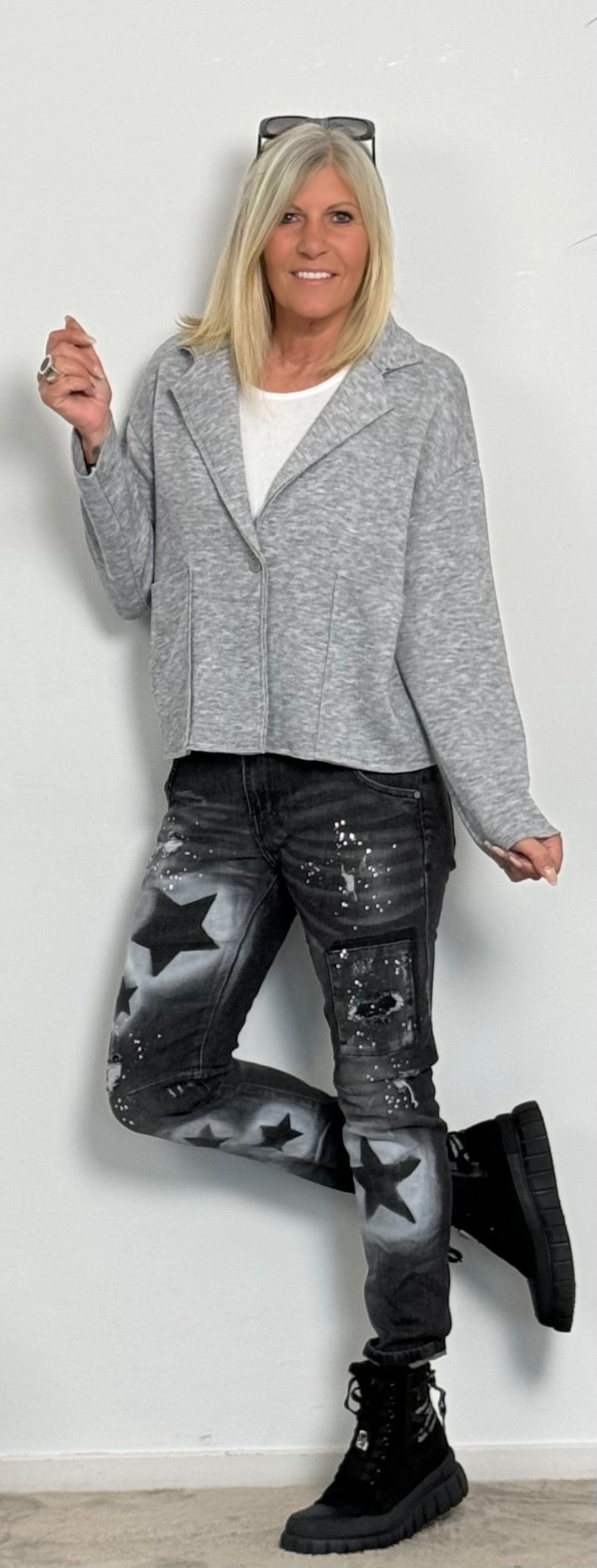 Boxy knit blazer "Ramona" - grey