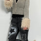 Crop cardigan with removable fur "Think" - beige