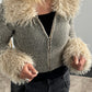 Crop cardigan with removable fur "Think" - beige