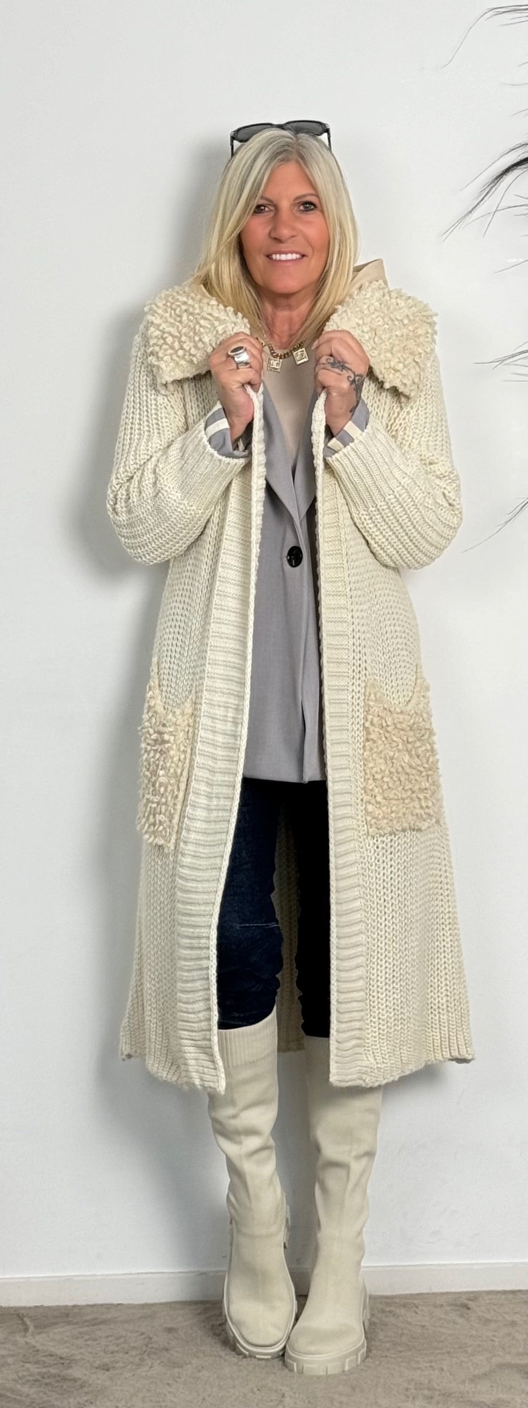 Chunky knit coat "Svenja" - beige