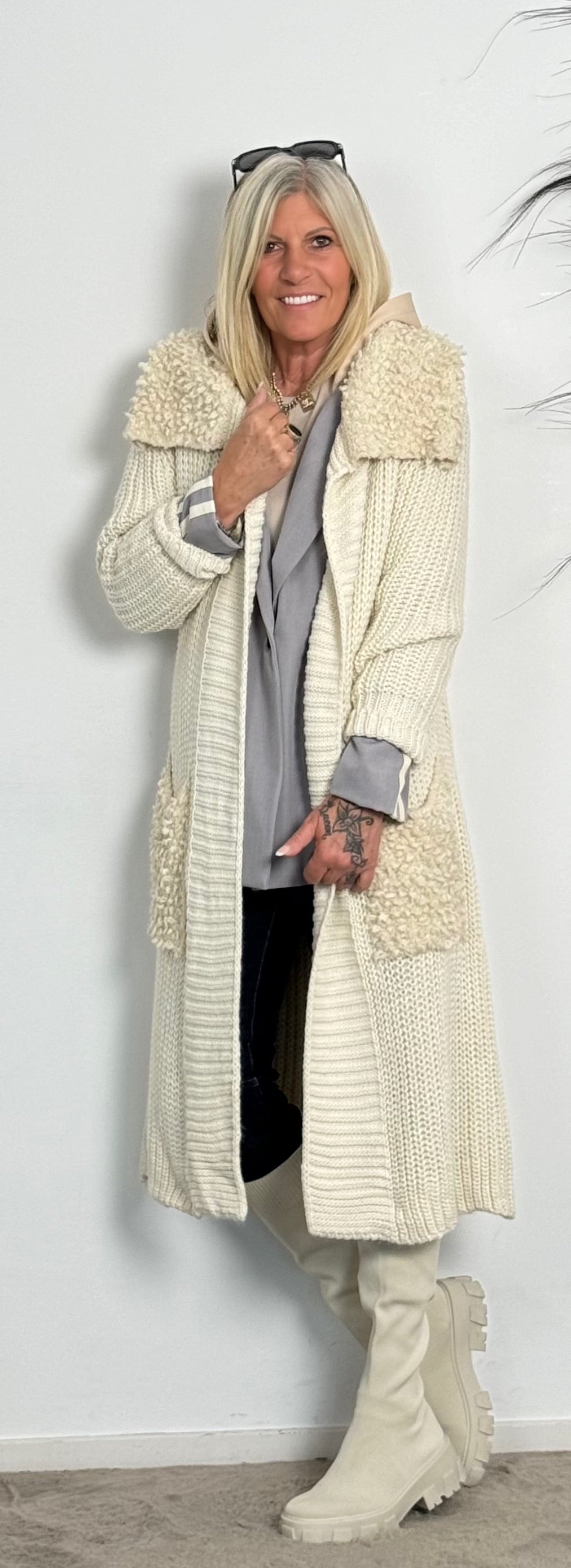 Chunky knit coat "Svenja" - beige