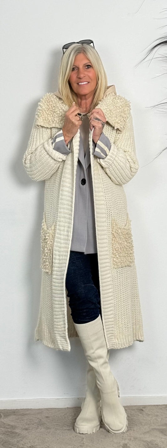 Chunky knit coat "Svenja" - beige