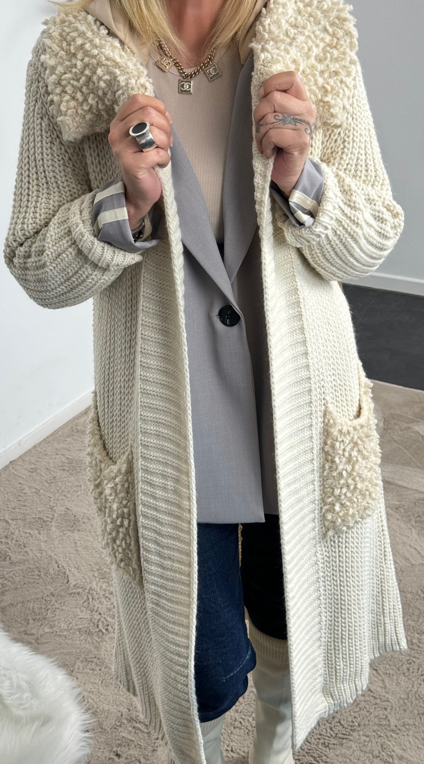 Chunky knit coat "Svenja" - beige