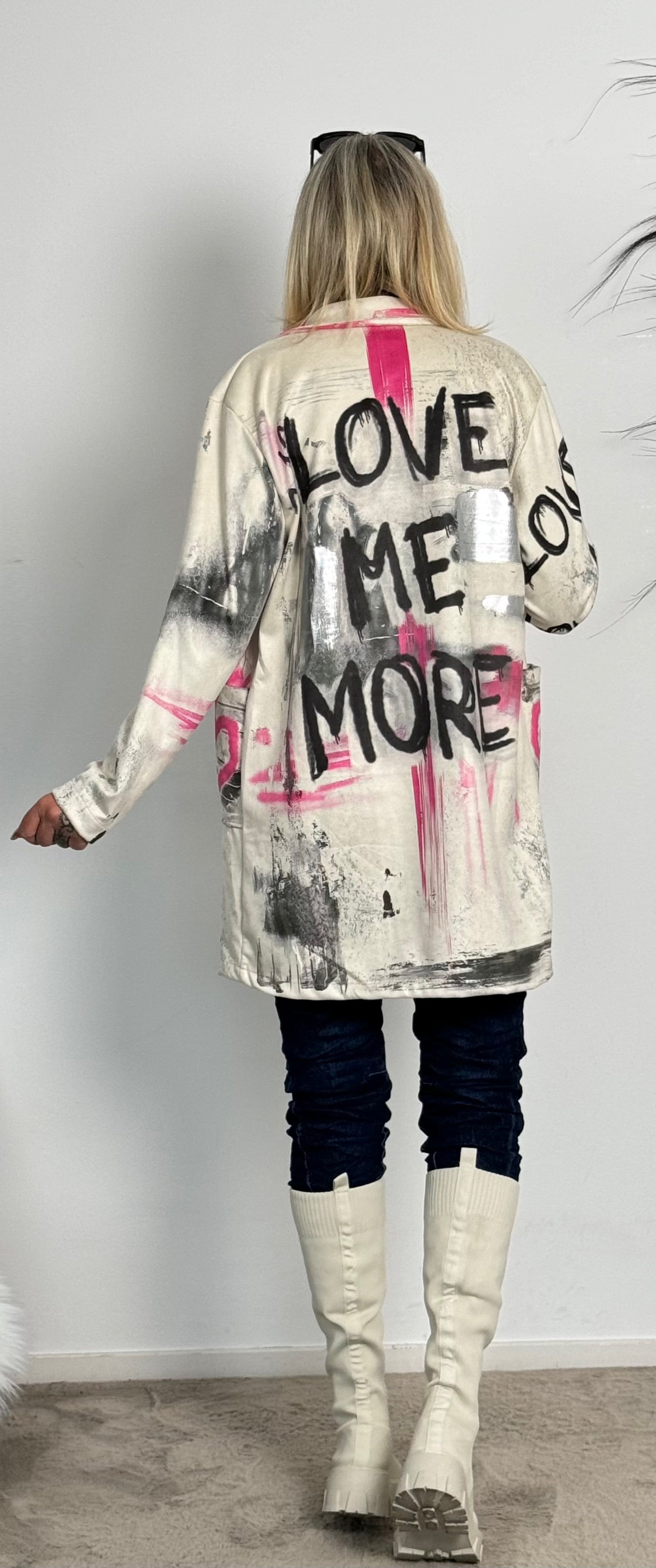 Washed leather coat "More Love" - ​​beige-multi-coloured