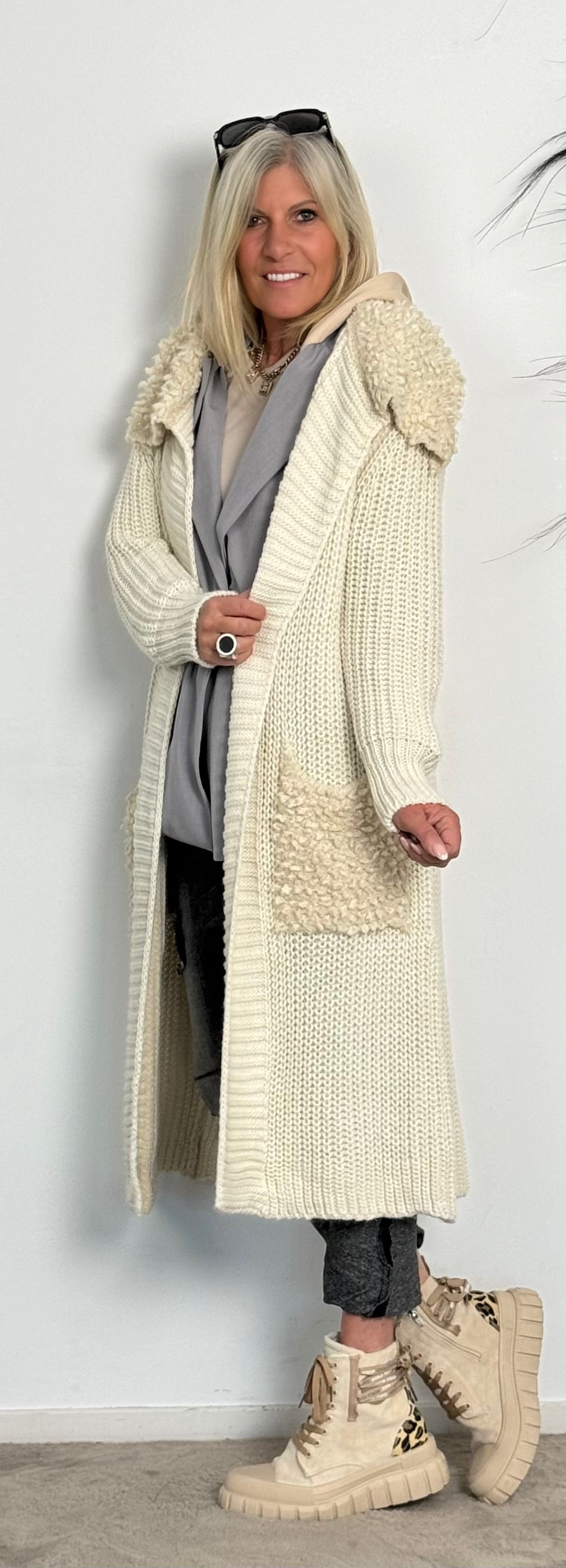 Chunky knit coat "Svenja" - beige