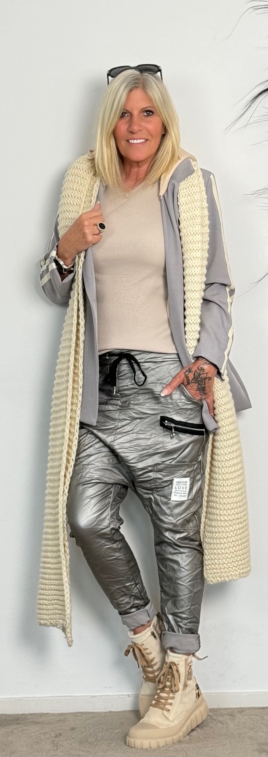 Imitation leather baggy trousers "Dela" - silver