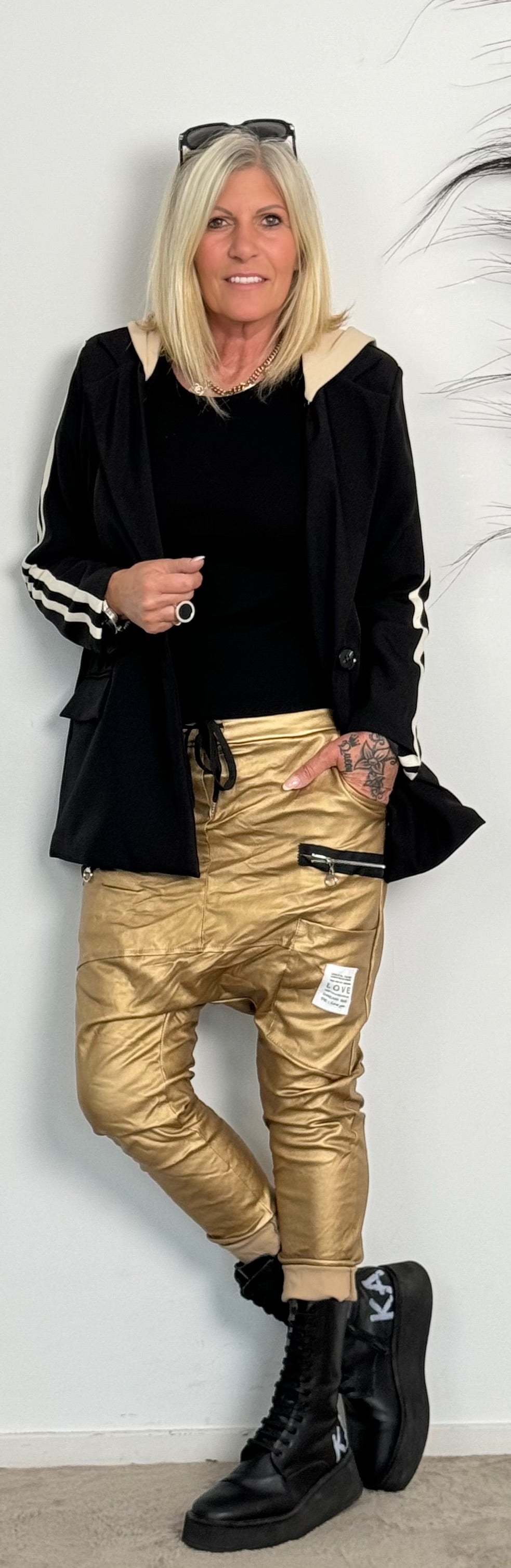 Imitatieleren baggy broek "Dela" - goud