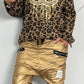 Imitatieleren baggy broek "Dela" - goud