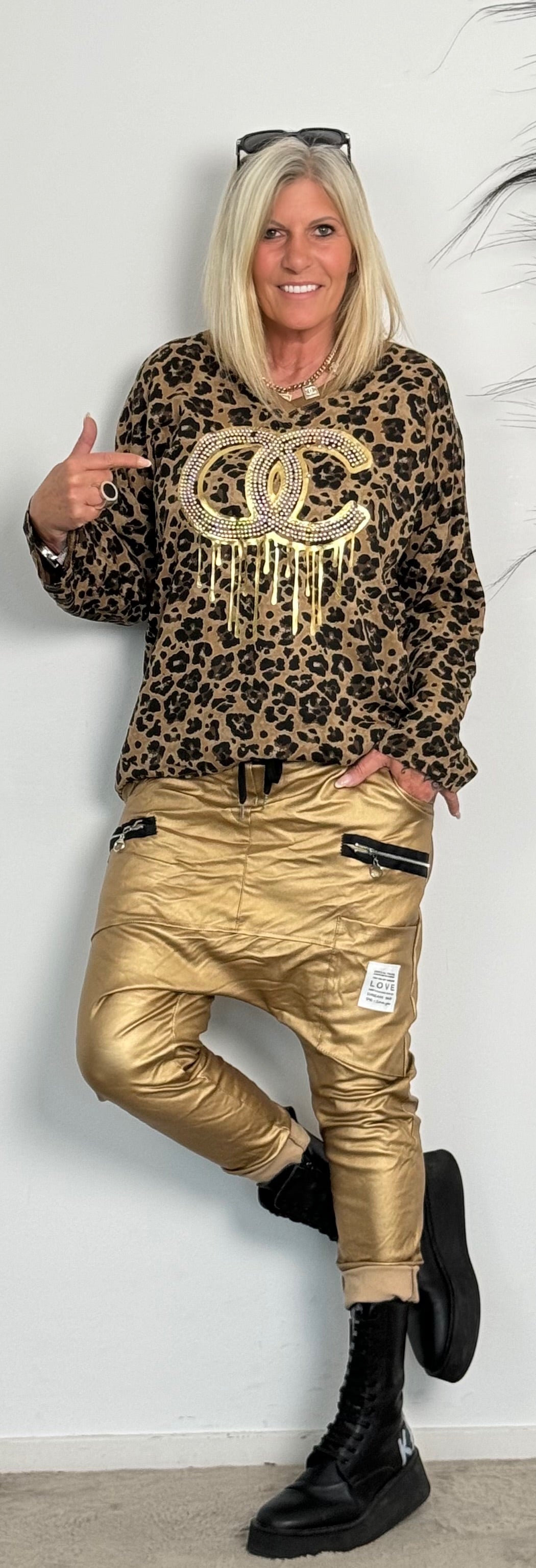 Imitatieleren baggy broek "Dela" - goud