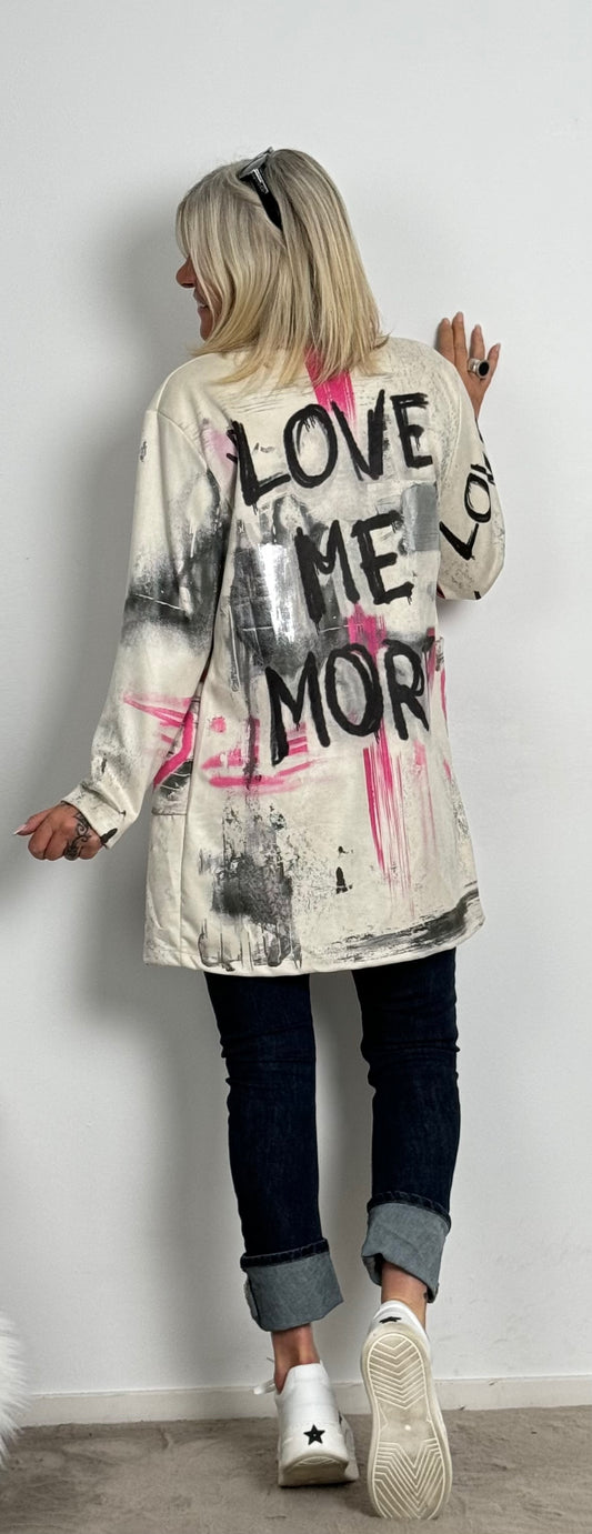 Washed leather coat "More Love" - ​​beige-multi-coloured