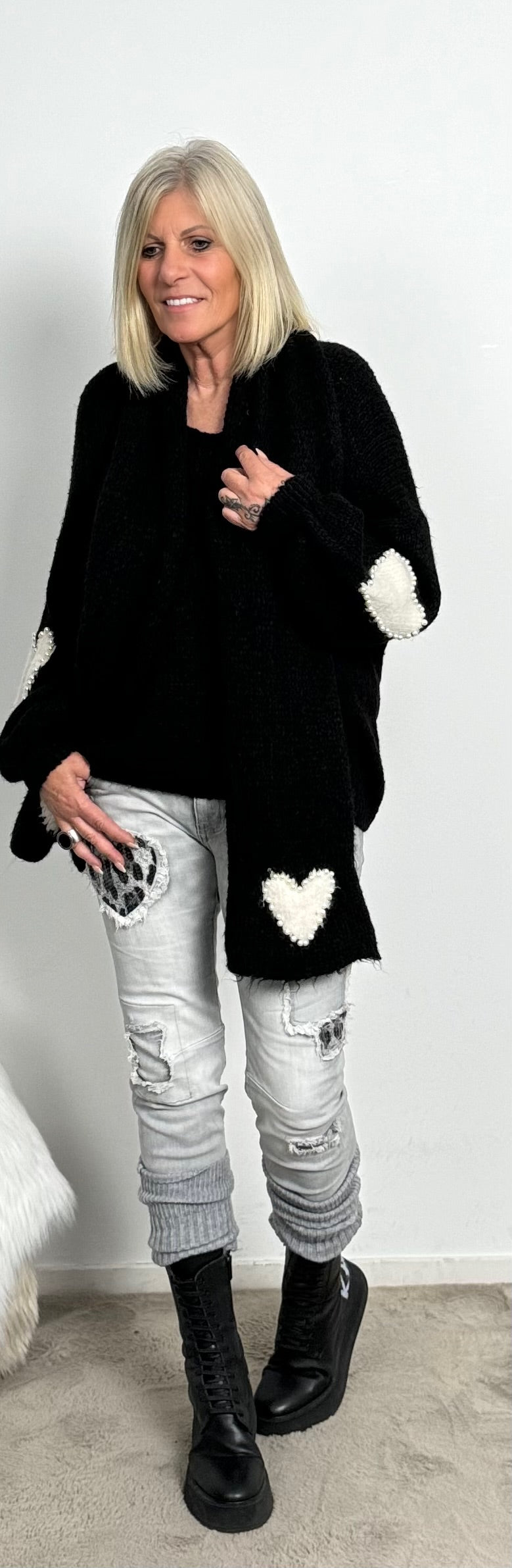 Sweater with scarf "Tabea" - black