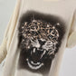 Sweater mit Stulpenärmeln und Strassmotiv Leopard - beige
