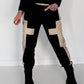 Sweathose im Materialmix - schwarz-beige