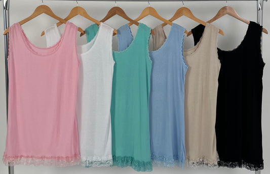 Long Top mit Spitze - 6 Farben