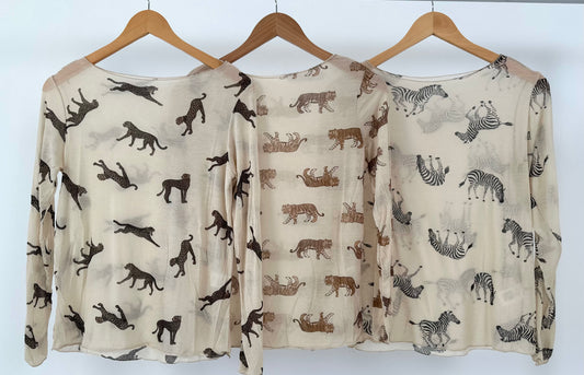 Cashmere Shirt mit Tierprint Muster - Tiger/Leopard/Zebra