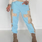 Sweathose im Materialmix - hellblau -beige