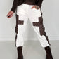 Sweathose im Materialmix - weiss-mokka