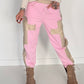 Sweathose im Materialmix - rosa-beige