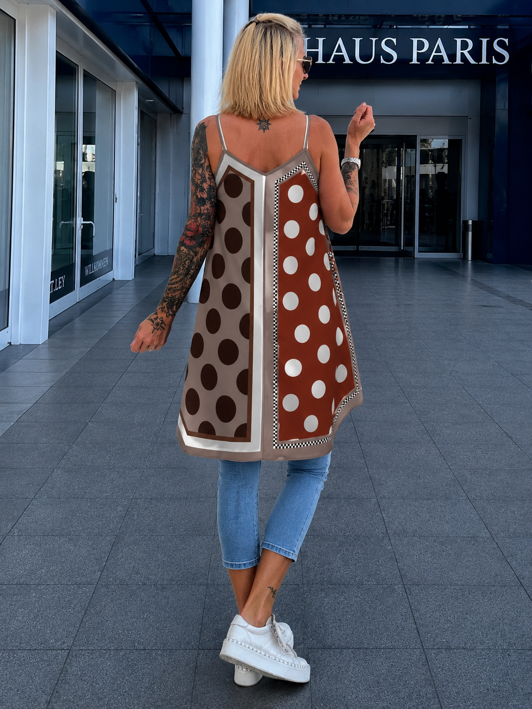 Luftiges Long Top / Kleid mit Muster - taupe-mehrfarbig