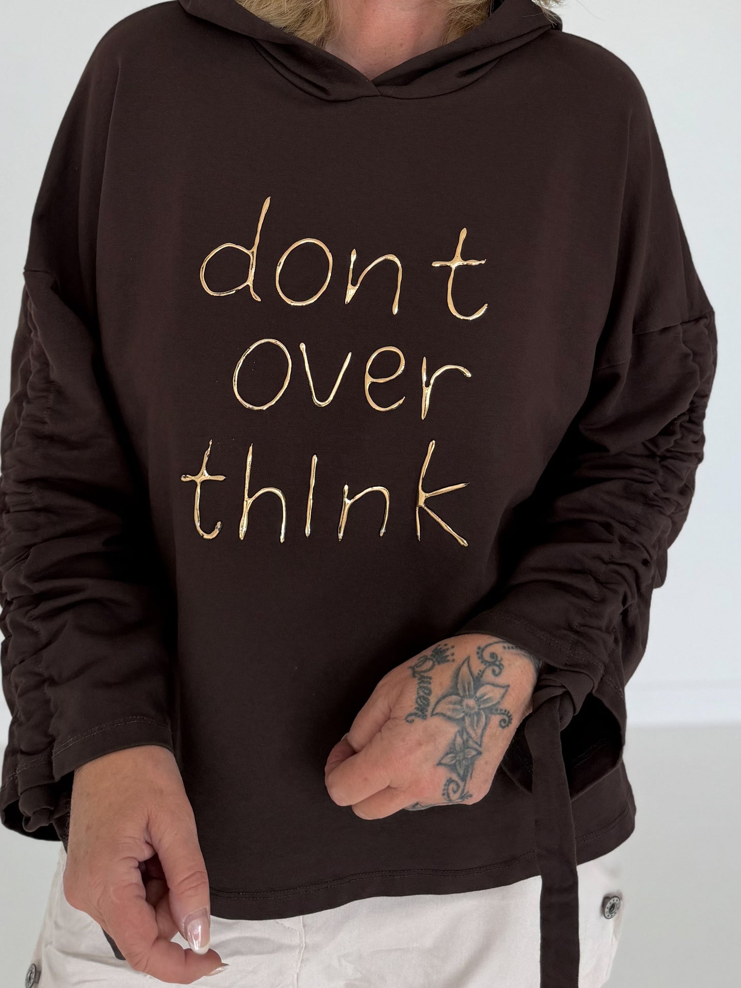 Hoodie Don´t Overthink - mokka