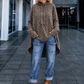 Lässiger Leo Long Hoodie mit Daumenloch  - mokka