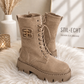 Bootie in Wildleder Optik mit derber Sohle - beige
