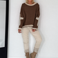 Oversized Sweater mit Strasskreuz - mokka-beige