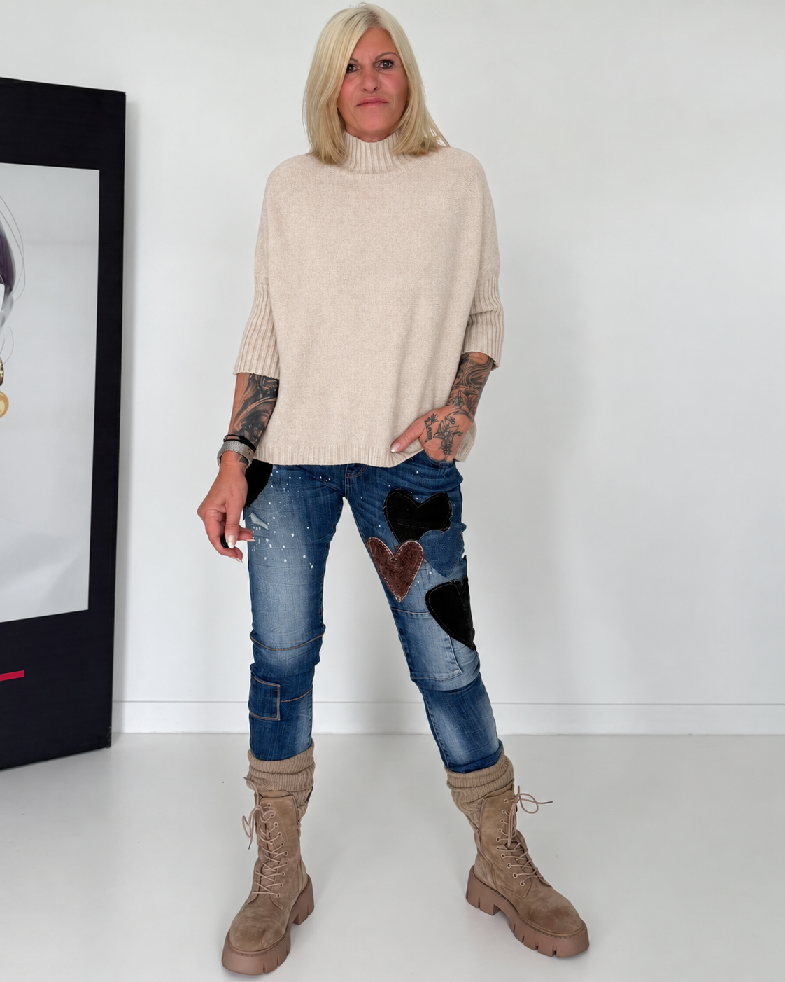 Strickpullover mit Turtleneck - beige