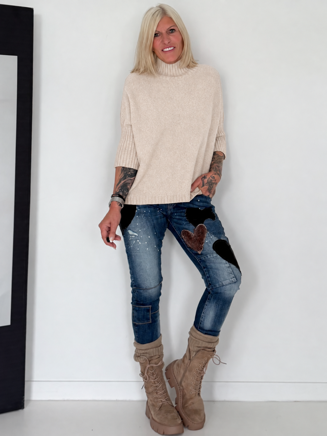 Strickpullover mit Turtleneck - beige