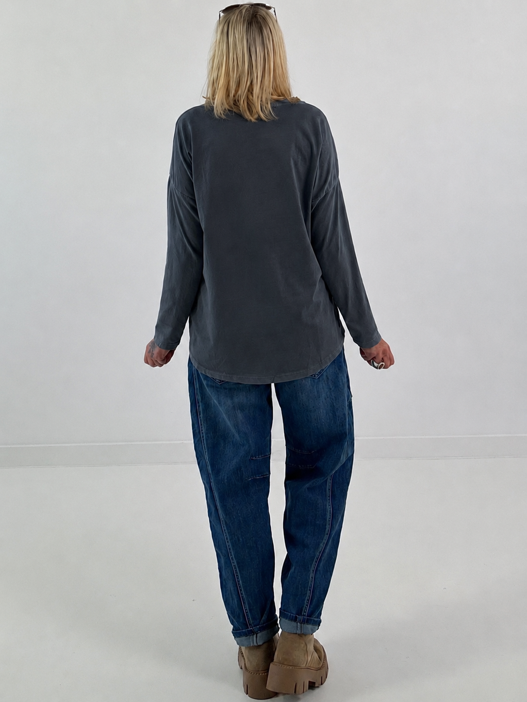 Feinkord Shirt mit Sweati Armen und Rücken - anthrazit