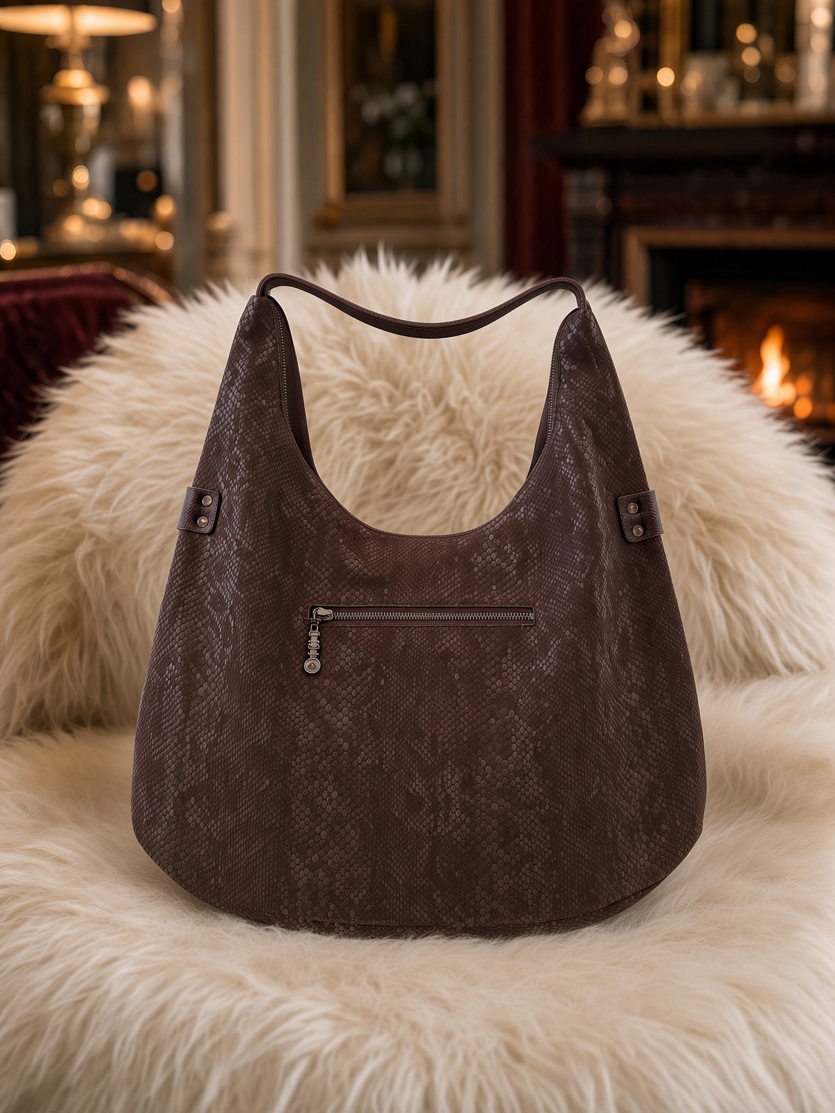 Stylish bag with rhinestone details - mocha-silver