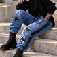 Boyfriend Jeans im Materialmix mit Paillettenapplikationen - denim-schwarz