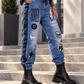Boyfriend Jeans im Materialmix mit Paillettenapplikationen - denim-schwarz