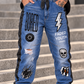 Boyfriend Jeans im Materialmix mit Paillettenapplikationen - denim-schwarz