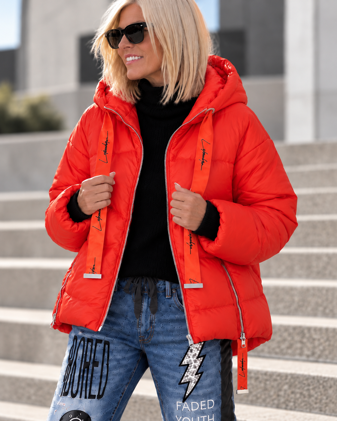 Daunenjacke mit Kapuze - orange