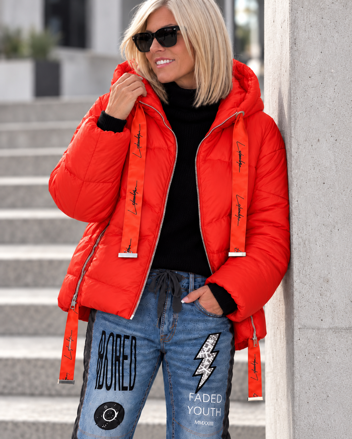Daunenjacke mit Kapuze - orange