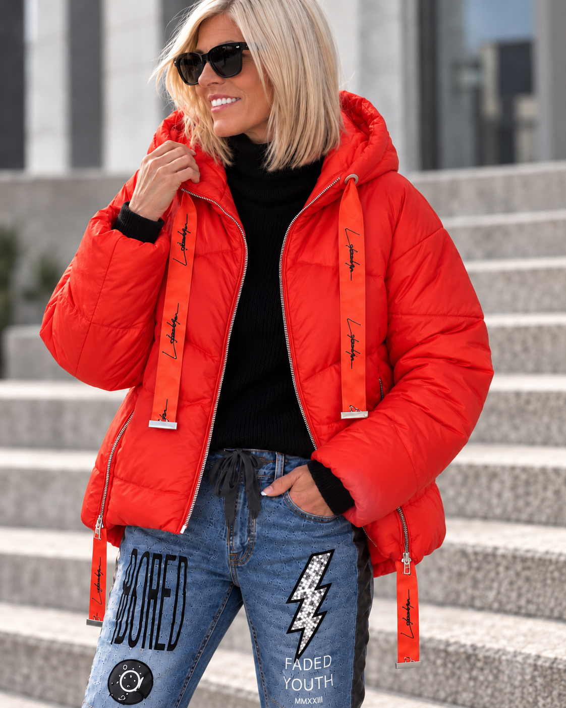 Daunenjacke mit Kapuze - orange