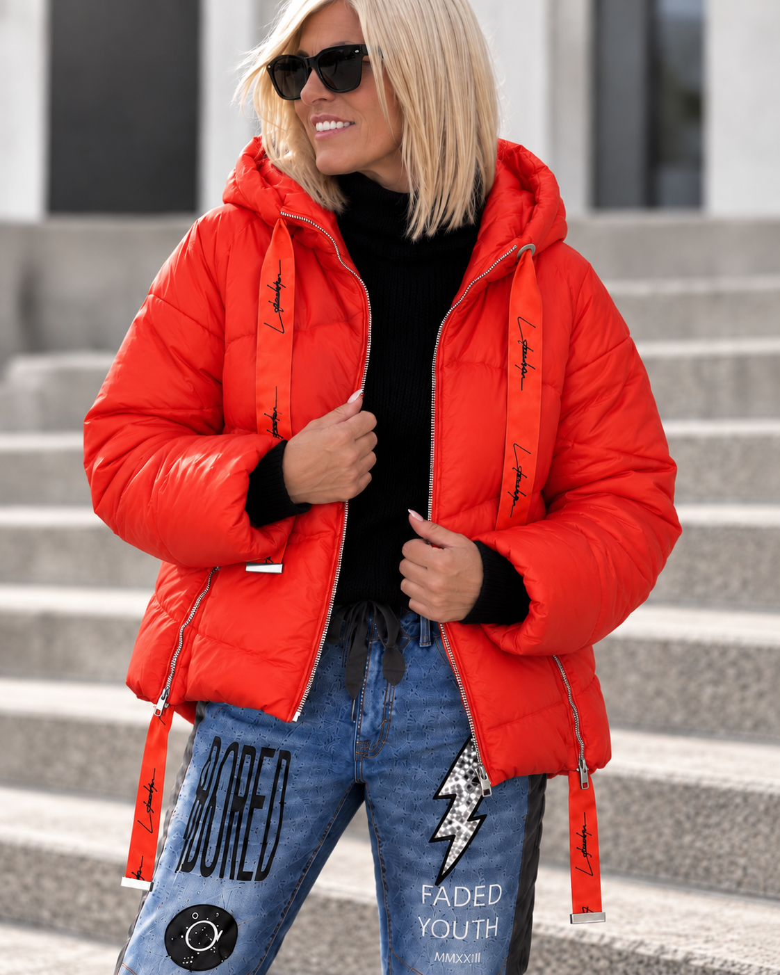 Daunenjacke mit Kapuze - orange