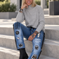 Weicher Pullover mit Stehkragen - grau