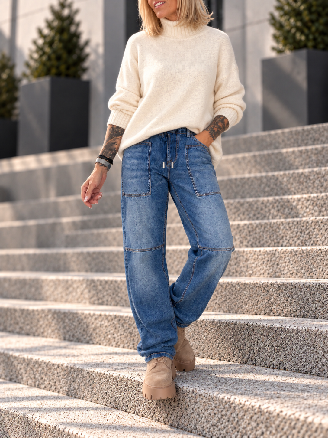 Ballonjeans mit großen Taschen - denim